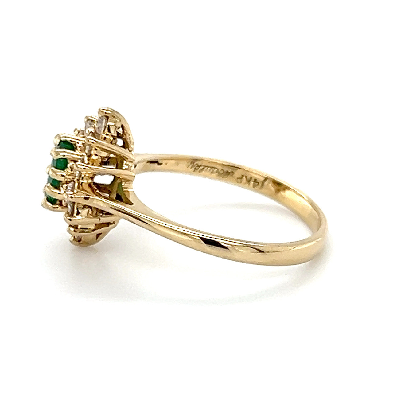 14K Yellow Gold Diamond & Emerald Lady's Ring; 1.7DWT; Size 6