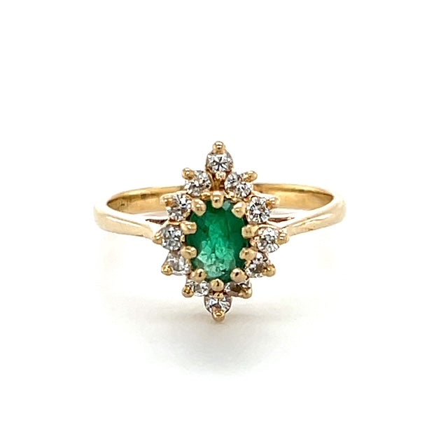 14K Yellow Gold Diamond & Emerald Lady's Ring; 1.7DWT; Size 6