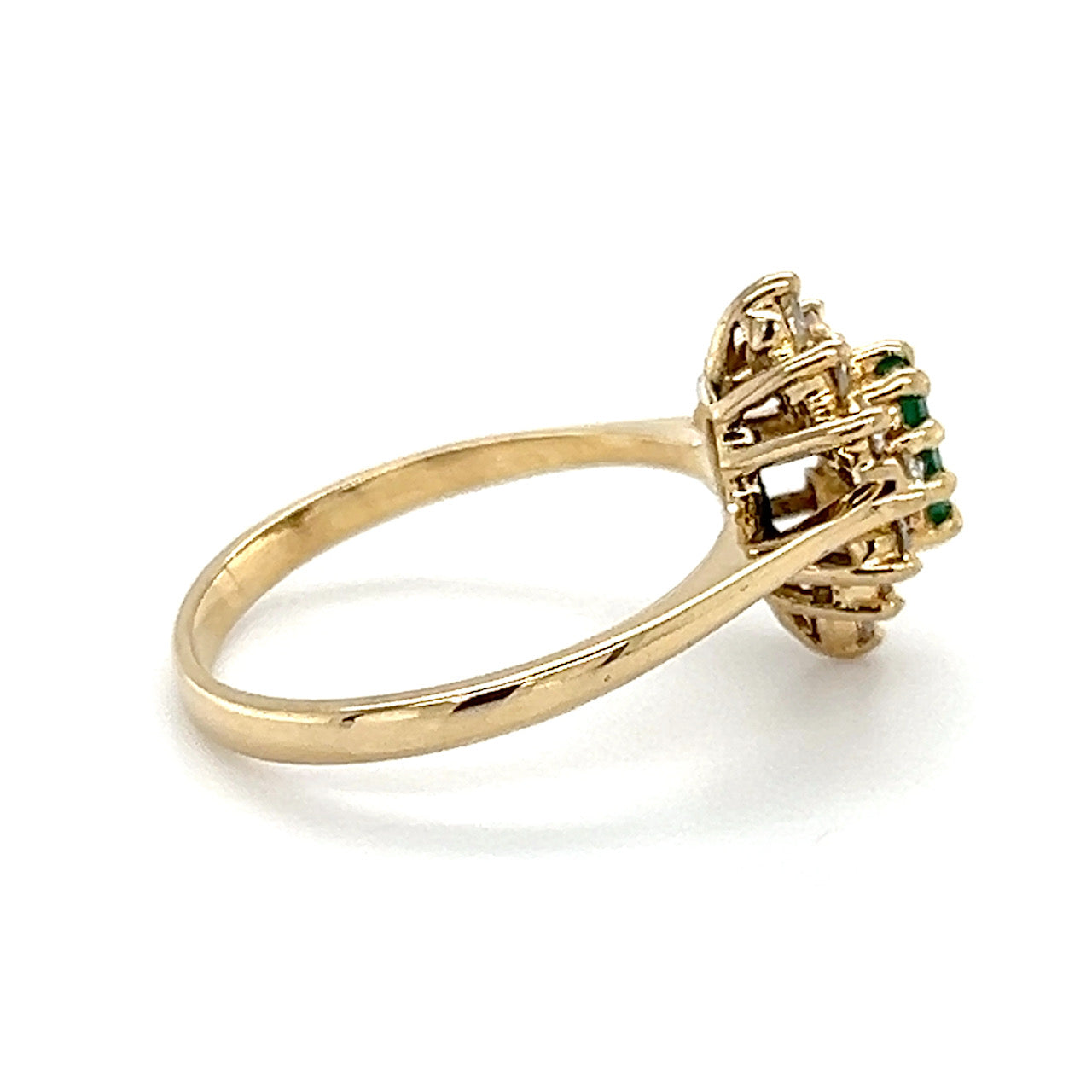 14K Yellow Gold Diamond & Emerald Lady's Ring; 1.7DWT; Size 6