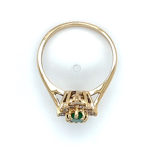 14K Yellow Gold Diamond & Emerald Lady's Ring; 1.7DWT; Size 6