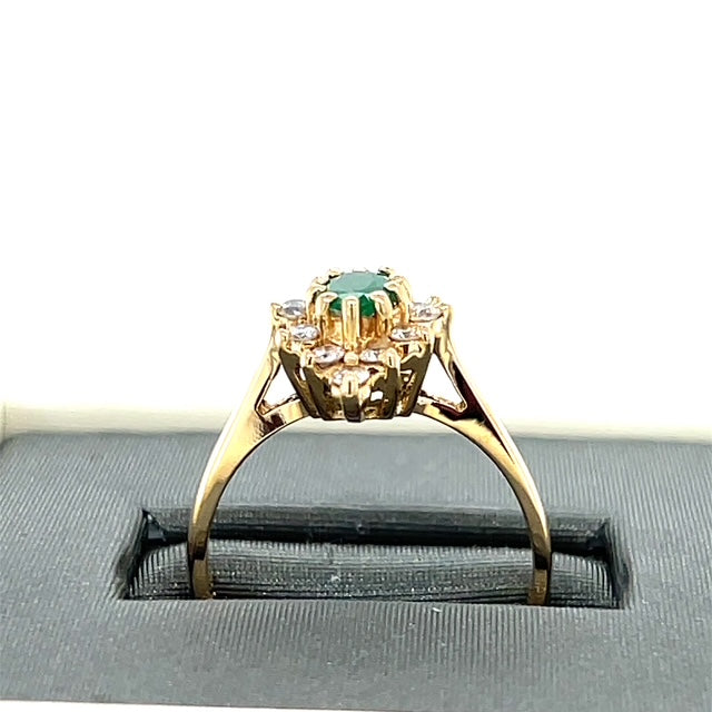 14K Yellow Gold Diamond & Emerald Lady's Ring; 1.7DWT; Size 6