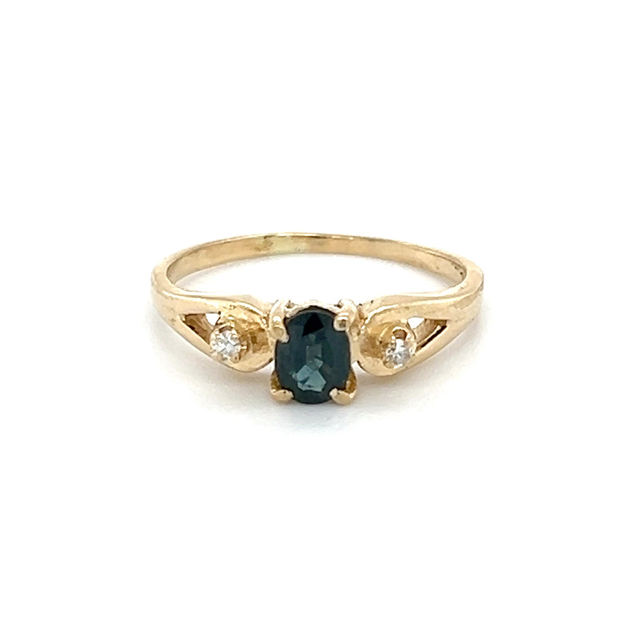 14K Yellow Gold Diamond & Sapphire Lady's Ring; 2.1g; Size 6