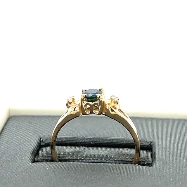 14K Yellow Gold Diamond & Sapphire Lady's Ring; 2.1g; Size 6