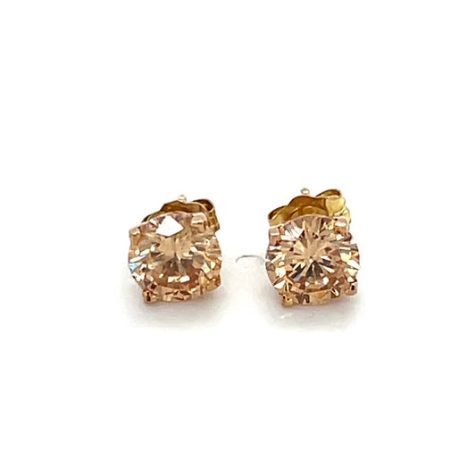 14K Yellow Gold CZ Stud Earrings; 1.1g