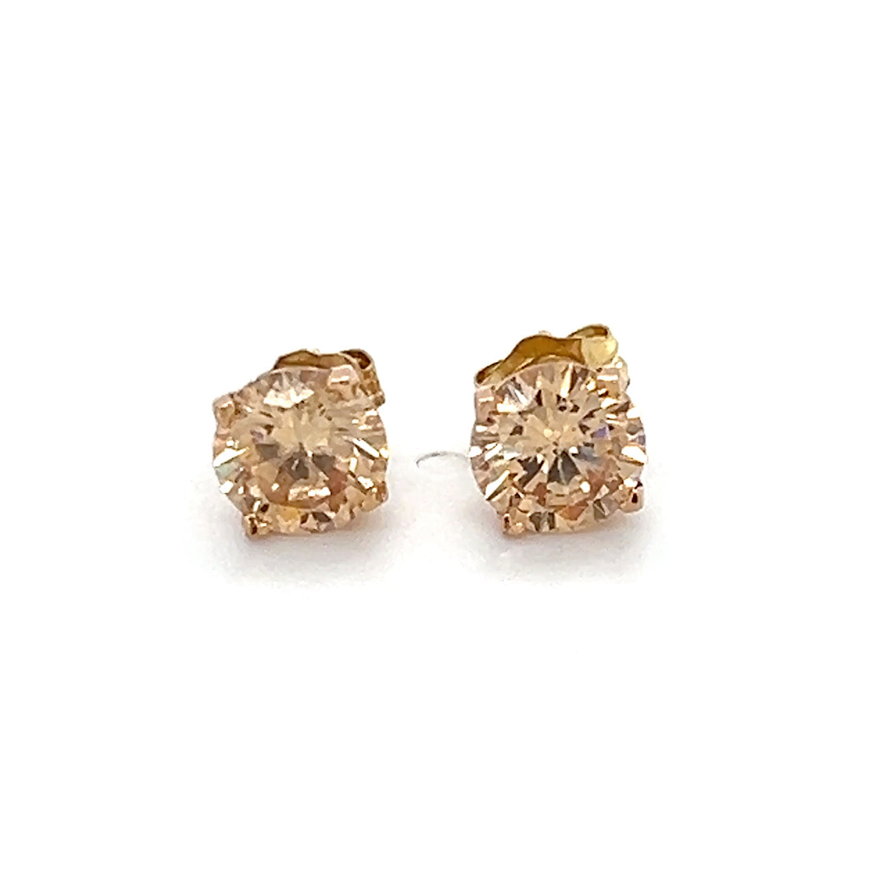 14K Yellow Gold CZ Stud Earrings; 1.1g