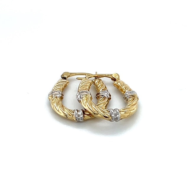 14K Two-Tone Gold Hoop Earrings; 0.7DWT; 1.1g