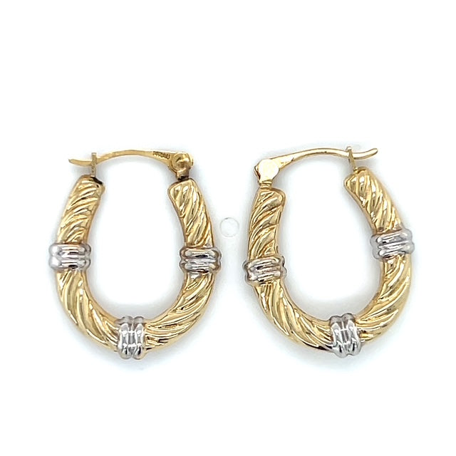 14K Two-Tone Gold Hoop Earrings; 0.7DWT; 1.1g