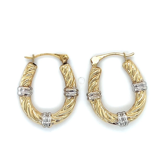 14K Two-Tone Gold Hoop Earrings; 0.7DWT; 1.1g