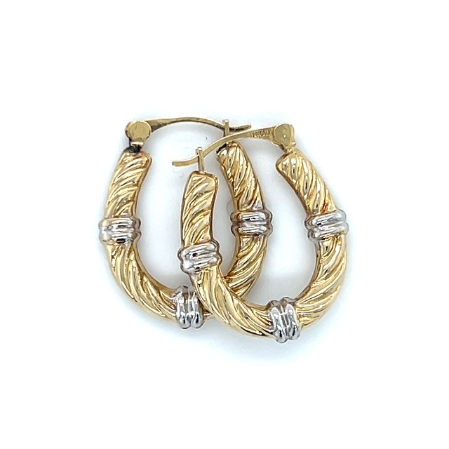 14K Two-Tone Gold Hoop Earrings; 0.7DWT; 1.1g