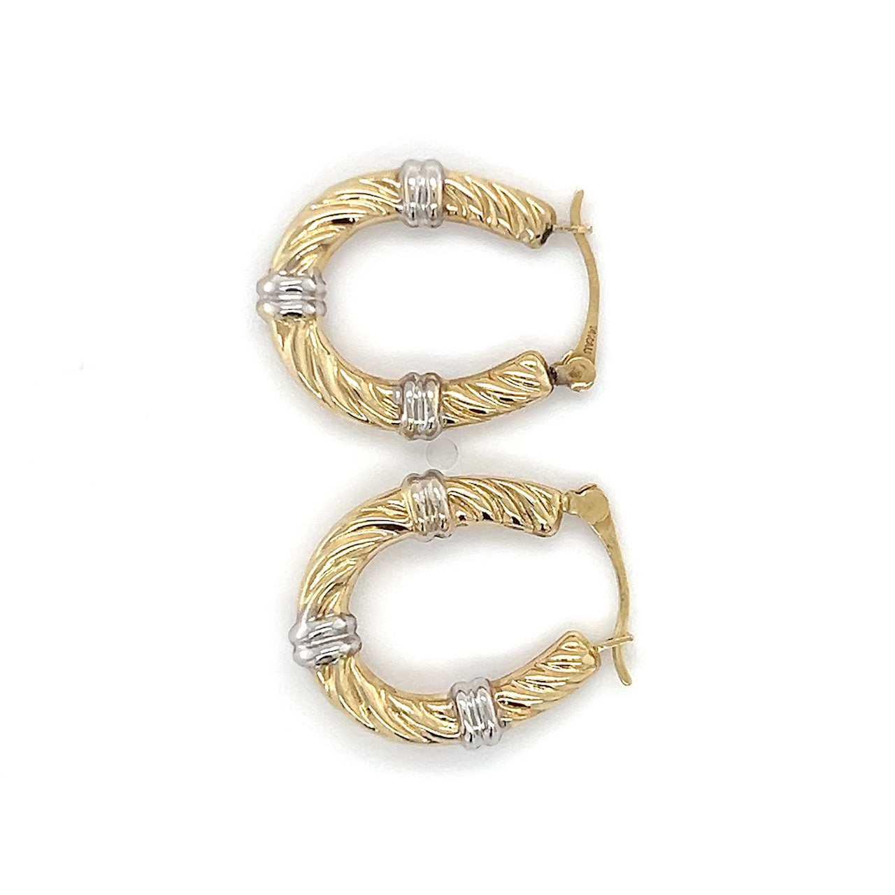14K Two-Tone Gold Hoop Earrings; 0.7DWT; 1.1g