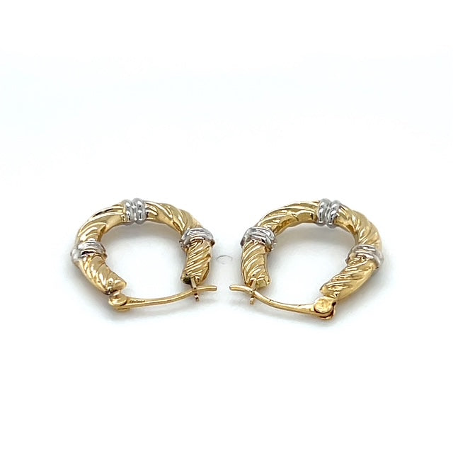 14K Two-Tone Gold Hoop Earrings; 0.7DWT; 1.1g