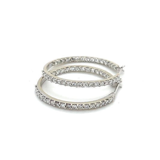 14K White Gold Diamond Hoop Earrings; 0.50CTW; 7g