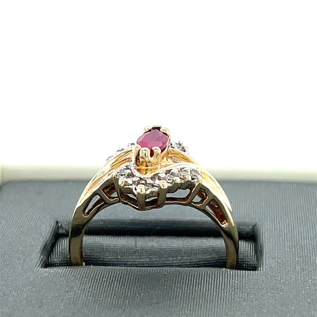 10K Yellow Gold Synthetic Ruby & CZ Lady's Accent Ring; 3.4g; Size 7