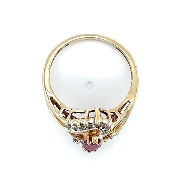 10K Yellow Gold Synthetic Ruby & CZ Lady's Accent Ring; 3.4g; Size 7