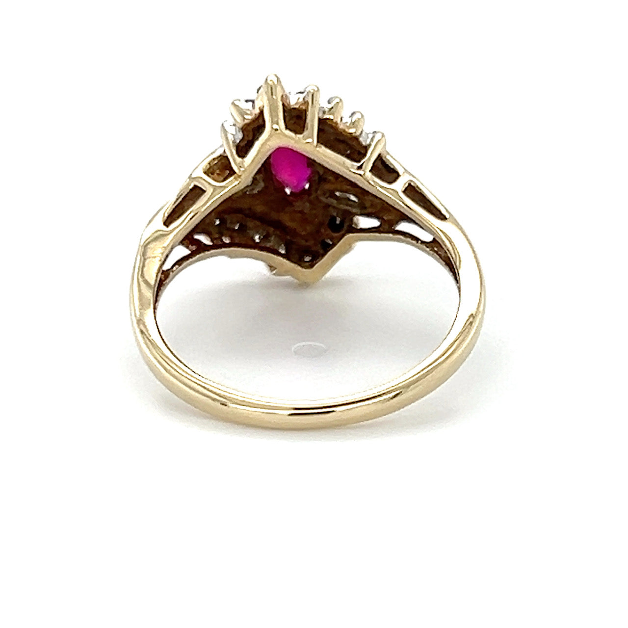 10K Yellow Gold Synthetic Ruby & CZ Lady's Accent Ring; 3.4g; Size 7