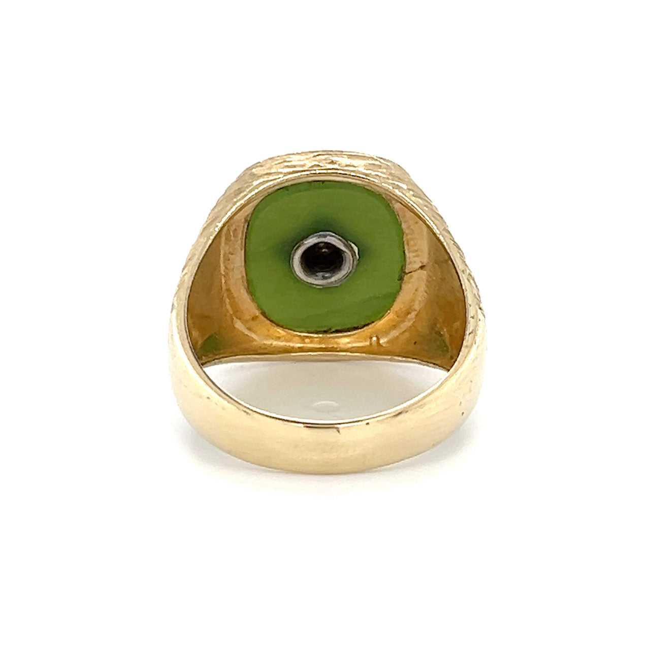 10K Yellow Gold Vintage Gentleman's Green Stone & Diamond Accent Ring; 7.6g; Size 10.25