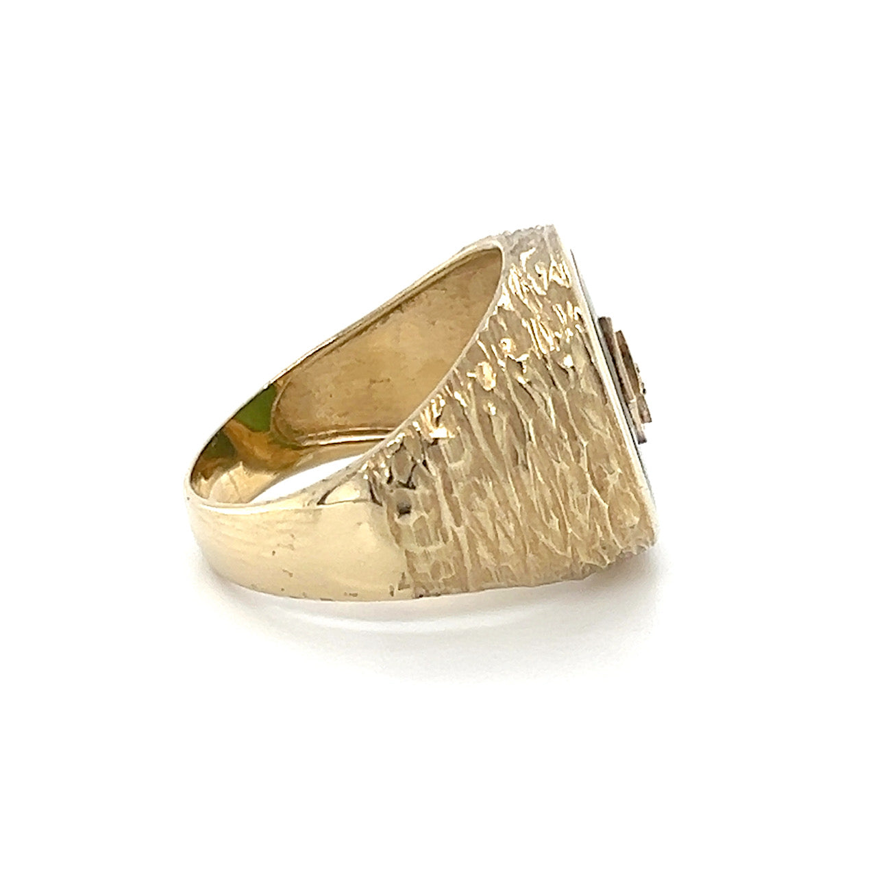 10K Yellow Gold Vintage Gentleman's Green Stone & Diamond Accent Ring; 7.6g; Size 10.25