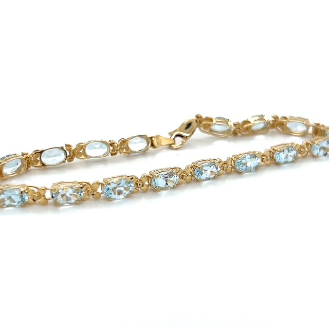 14K Yellow Gold Aquamarine 7" Bracelet; 6g