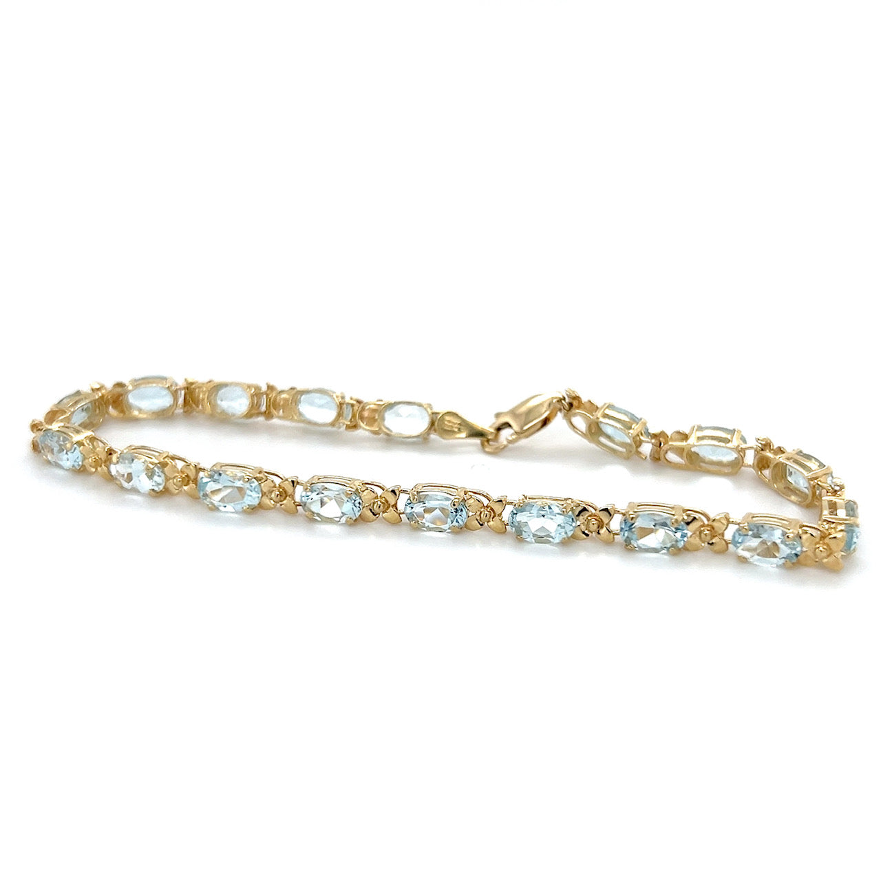 14K Yellow Gold Aquamarine 7" Bracelet; 6g