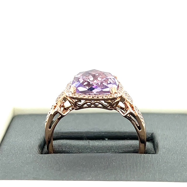 14K Yellow Gold Diamond & Amethyst Accent Ring; 3.8g; Size 9
