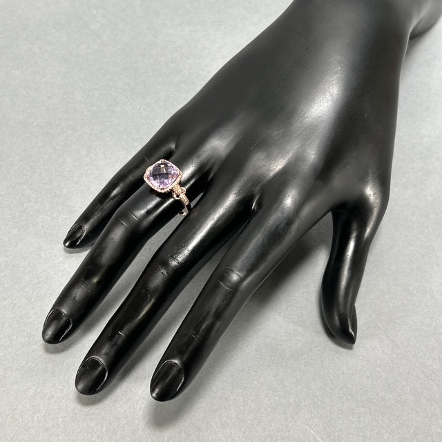 14K Yellow Gold Diamond & Amethyst Accent Ring; 3.8g; Size 9