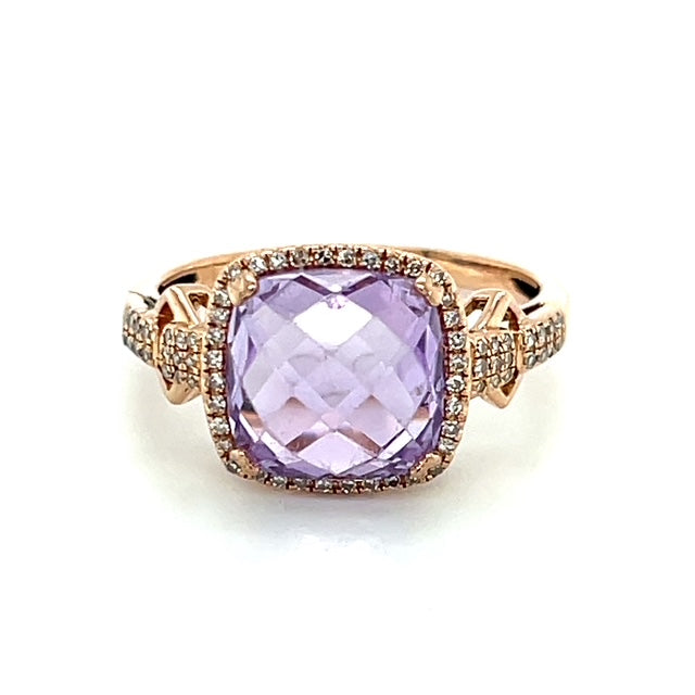 14K Yellow Gold Diamond & Amethyst Accent Ring; 3.8g; Size 9