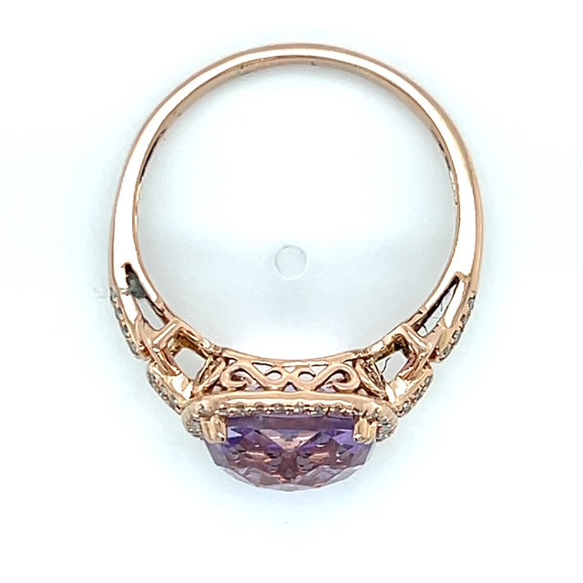 14K Yellow Gold Diamond & Amethyst Accent Ring; 3.8g; Size 9