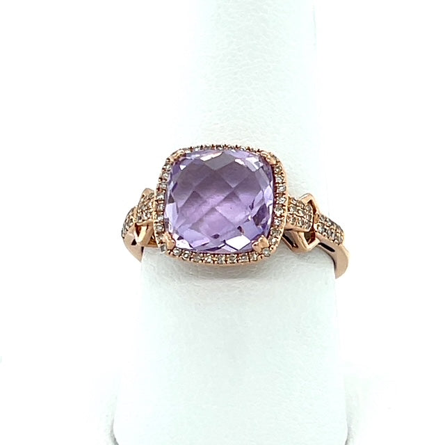 14K Yellow Gold Diamond & Amethyst Accent Ring; 3.8g; Size 9