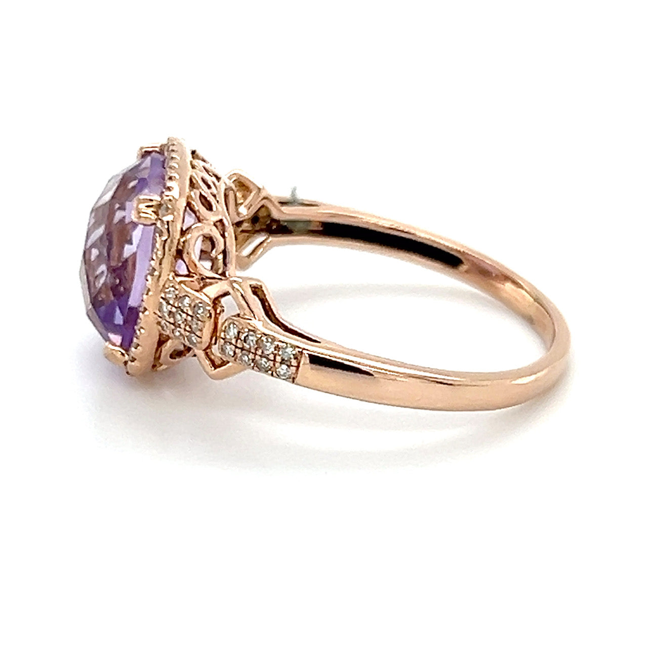 14K Yellow Gold Diamond & Amethyst Accent Ring; 3.8g; Size 9
