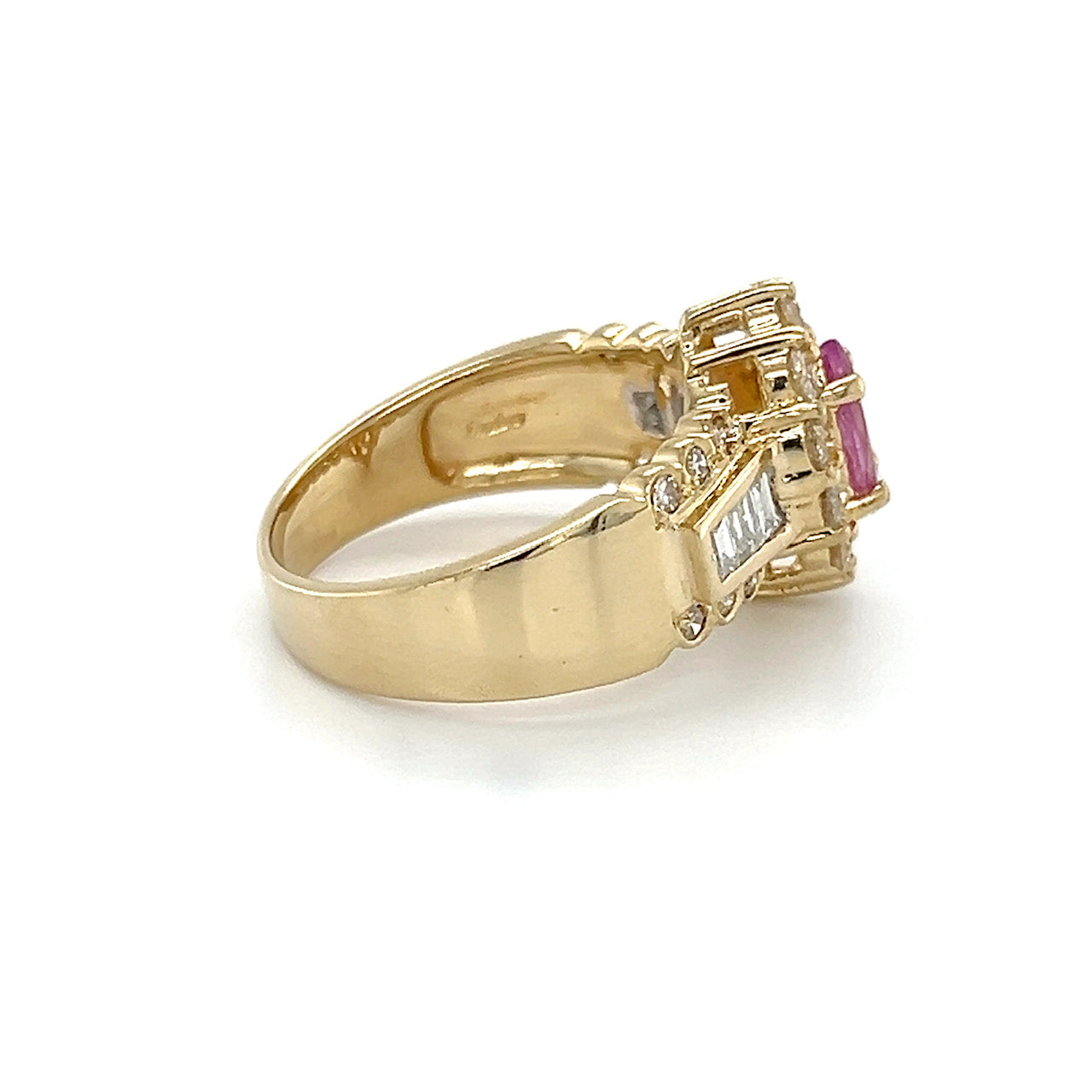 14K Yellow Gold Diamond & Pink Sapphire Lady's Ring; Size 7