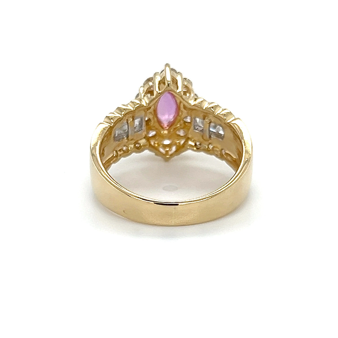 14K Yellow Gold Diamond & Pink Sapphire Lady's Ring; Size 7