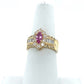 14K Yellow Gold Diamond & Pink Sapphire Lady's Ring; Size 7