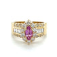 14K Yellow Gold Diamond & Pink Sapphire Lady's Ring; Size 7