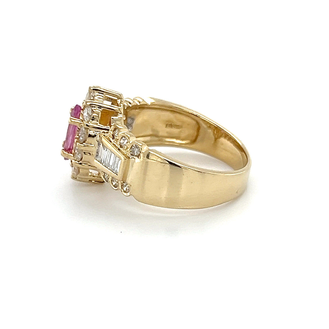 14K Yellow Gold Diamond & Pink Sapphire Lady's Ring; Size 7