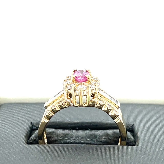 14K Yellow Gold Diamond & Pink Sapphire Lady's Ring; Size 7