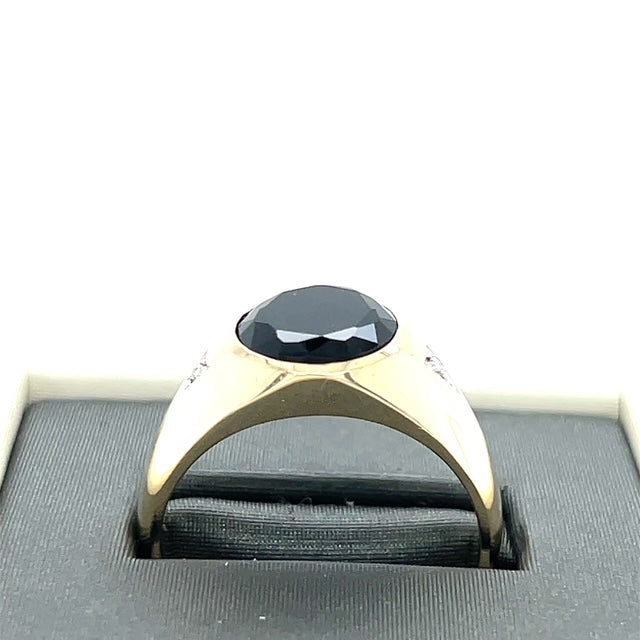 10K Yellow Gold Diamond & Onyx Gentleman's Ring; Size 11