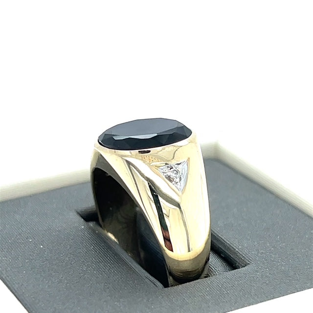10K Yellow Gold Diamond & Onyx Gentleman's Ring; Size 11