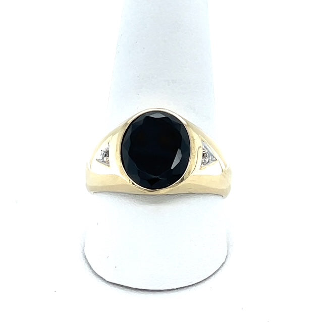 10K Yellow Gold Diamond & Onyx Gentleman's Ring; Size 11
