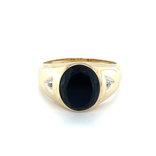 10K Yellow Gold Diamond & Onyx Gentleman's Ring; Size 11