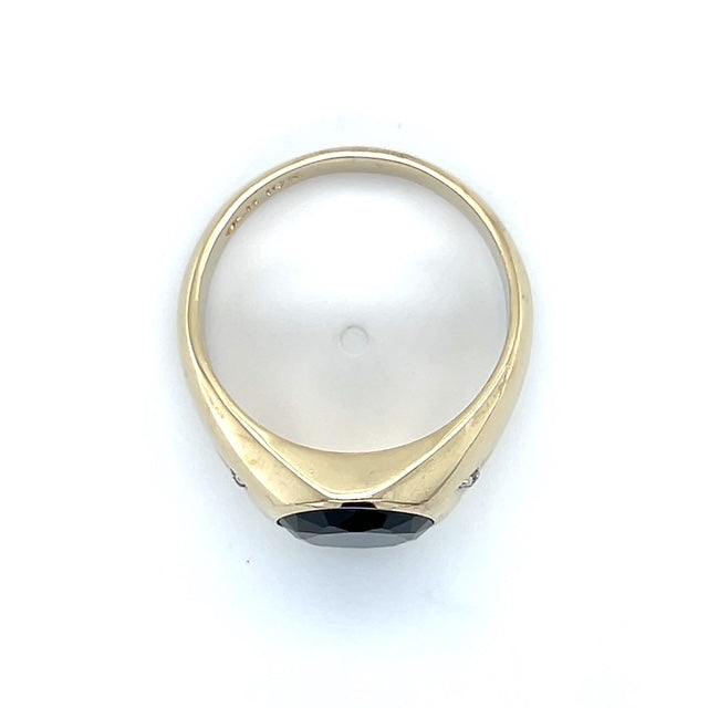 10K Yellow Gold Diamond & Onyx Gentleman's Ring; Size 11
