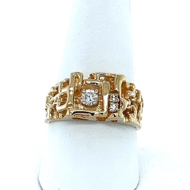 14K Yellow Gold Diamond Gentleman's Ring; Size 10