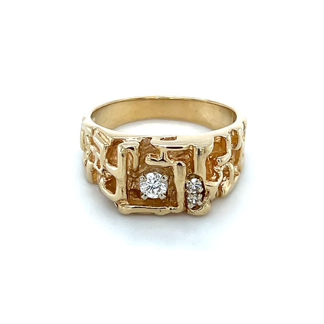 14K Yellow Gold Diamond Gentleman's Ring; Size 10