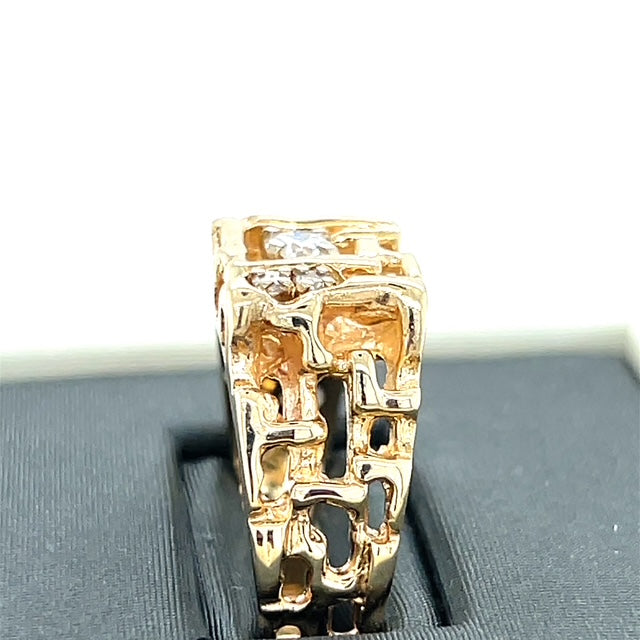 14K Yellow Gold Diamond Gentleman's Ring; Size 10