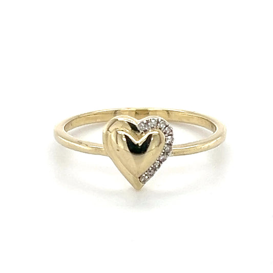 10K Yellow Gold Diamond Lady's Heart Ring; Size 7