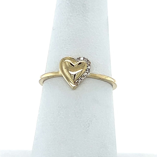 10K Yellow Gold Diamond Lady's Heart Ring; Size 7