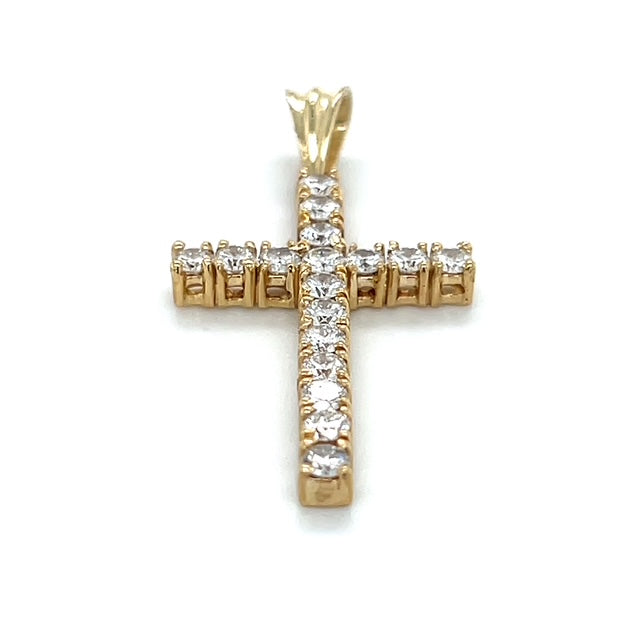 14K Yellow Gold Diamond Cross Pendant; 3.4g