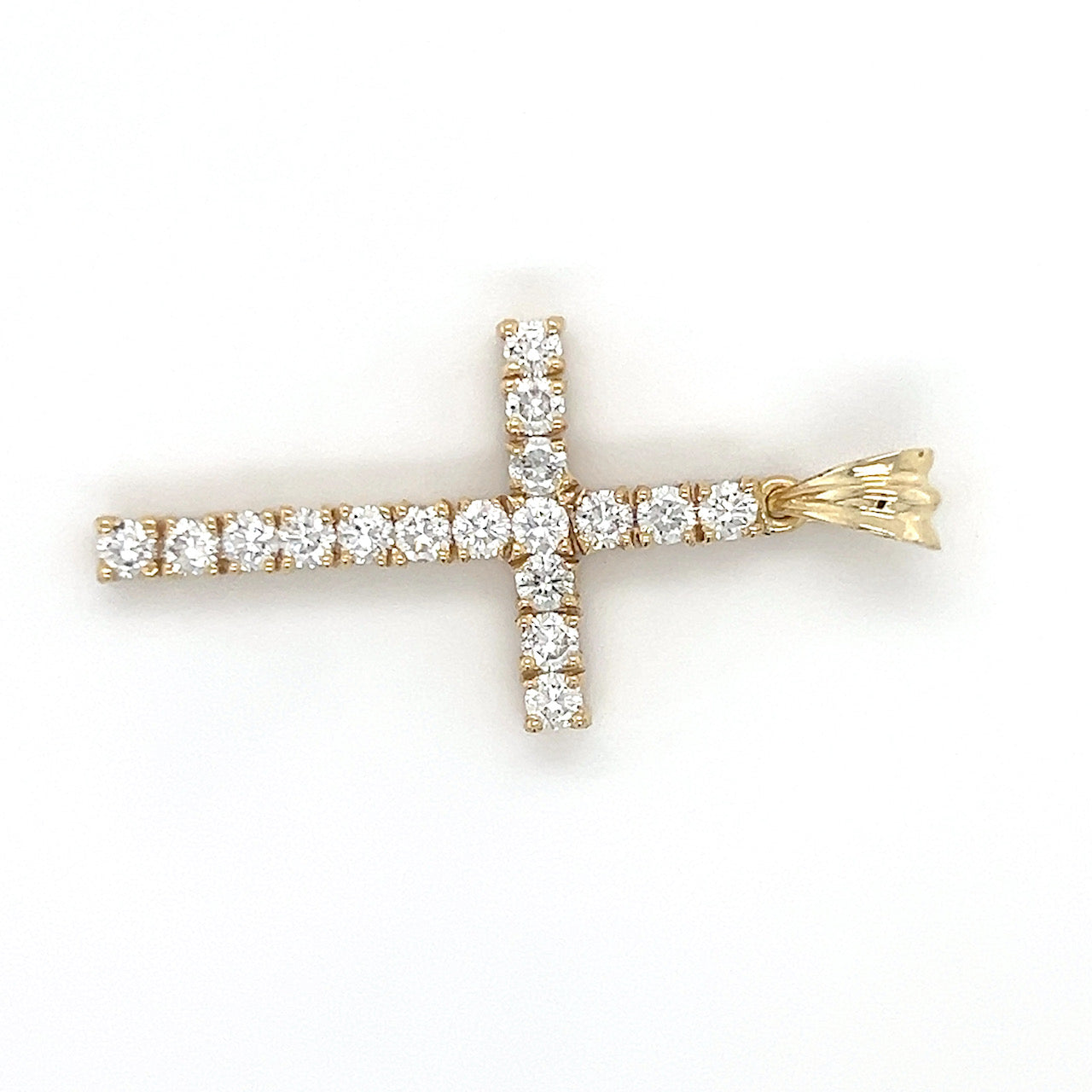 14K Yellow Gold Diamond Cross Pendant; 3.4g