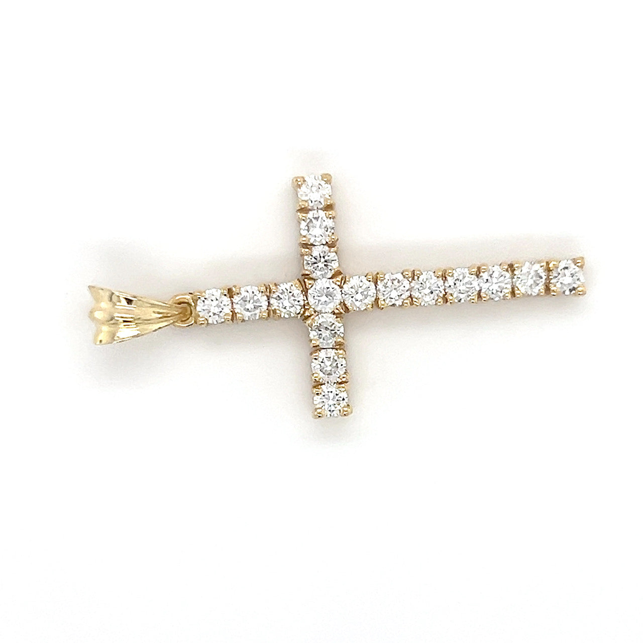 14K Yellow Gold Diamond Cross Pendant; 3.4g
