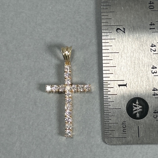 14K Yellow Gold Diamond Cross Pendant; 3.4g