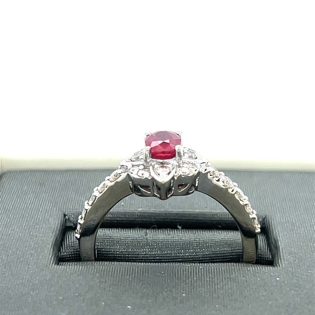 14K White Gold Le Vian Diamond & Ruby Lady's Ring; Size 7